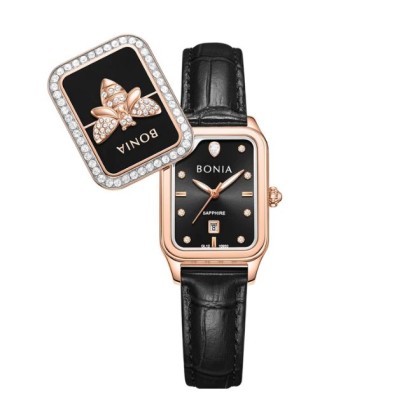 Bonia Bee Elegance BNB10930-2533S Black Leather Strap Women Watch